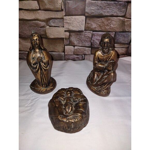 3 Piece Vintage German Wax Nativity Baby Jesus in Manger, Mary, Joseph - Picture 1 of 8